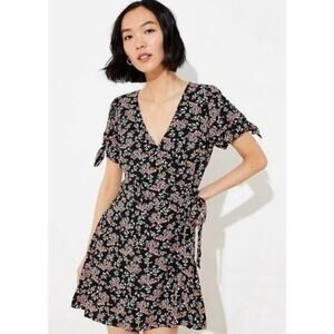 LOFT Black Floral Mini Wrap Skort Romper Dress Size 12 NEW